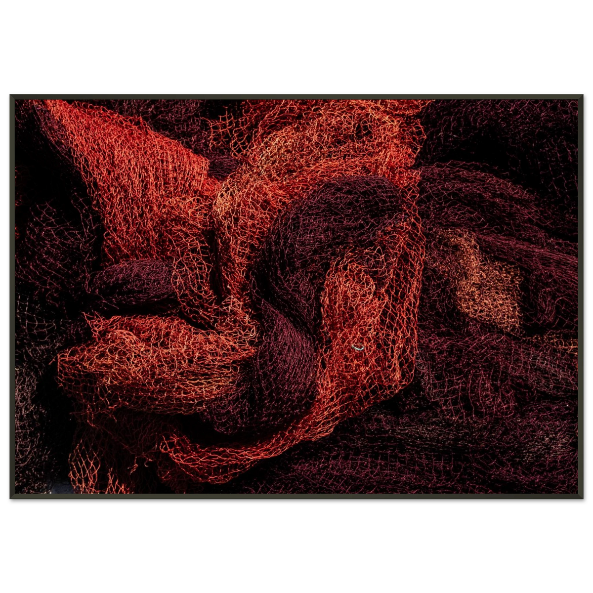Intricate texture of traditional fishing nets piled at the harbor in Olhão, Algarve, Portugal - Fine art photography print by Paulo Côrte-Real