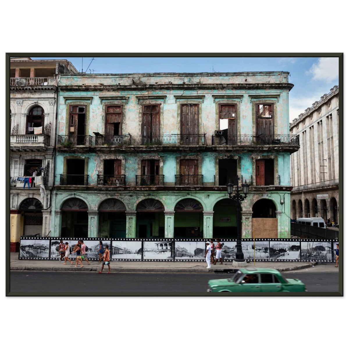 Beautiful weathered blue facade of an eclectic colonial architecture building in Havana, Cuba - Fine art photography print by Paulo Côrte-Real
