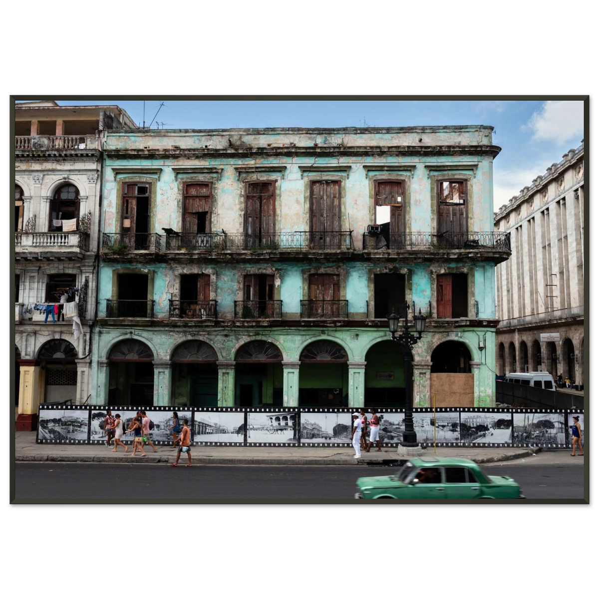 Beautiful weathered blue facade of an eclectic colonial architecture building in Havana, Cuba - Fine art photography print by Paulo Côrte-Real