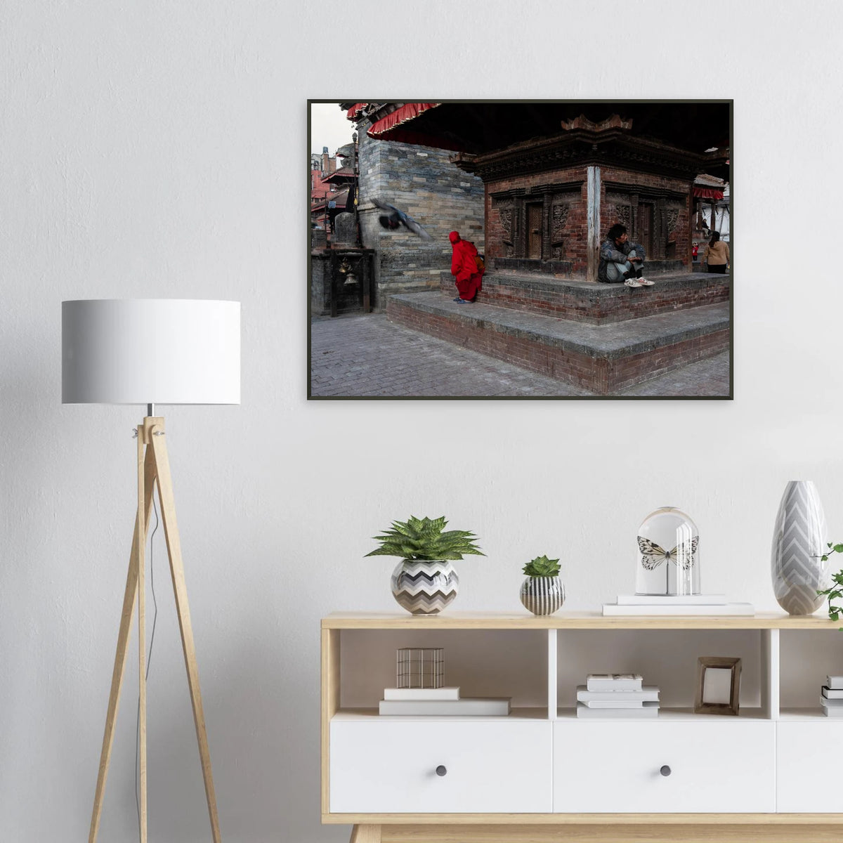 Candid street scene capturing daily life and heritage architecture in Durbar Square, Kathmandu, Nepal - Fine art photography print by Paulo Côrte-Real