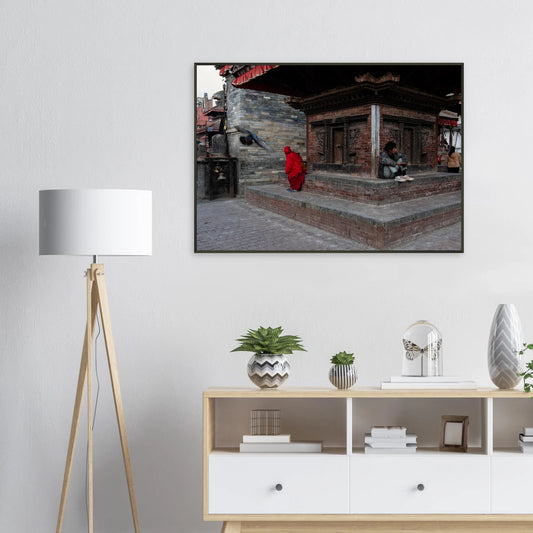 Candid street scene capturing daily life and heritage architecture in Durbar Square, Kathmandu, Nepal - Fine art photography print by Paulo Côrte-Real