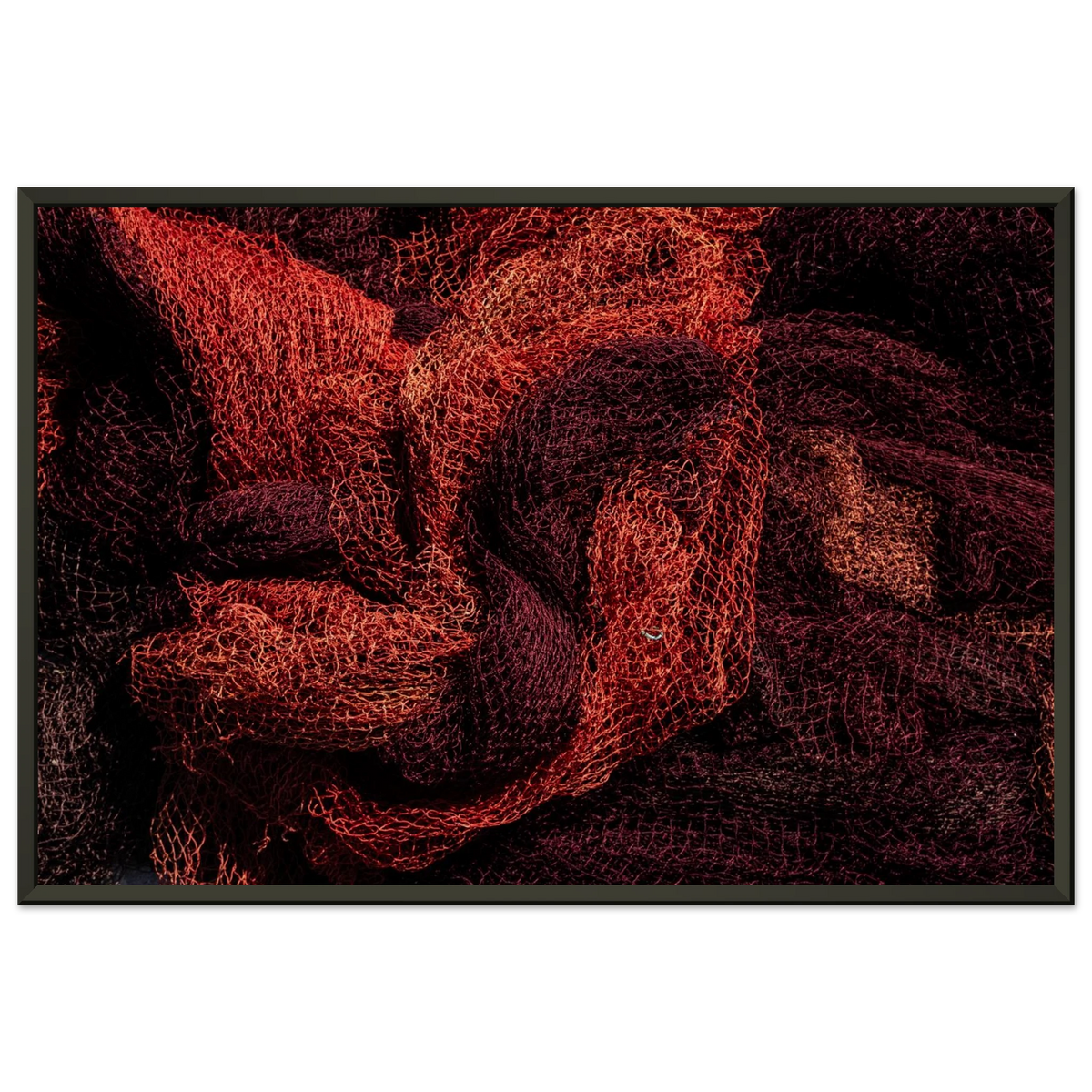 Intricate texture of traditional fishing nets piled at the harbor in Olhão, Algarve, Portugal - Fine art photography print by Paulo Côrte-Real