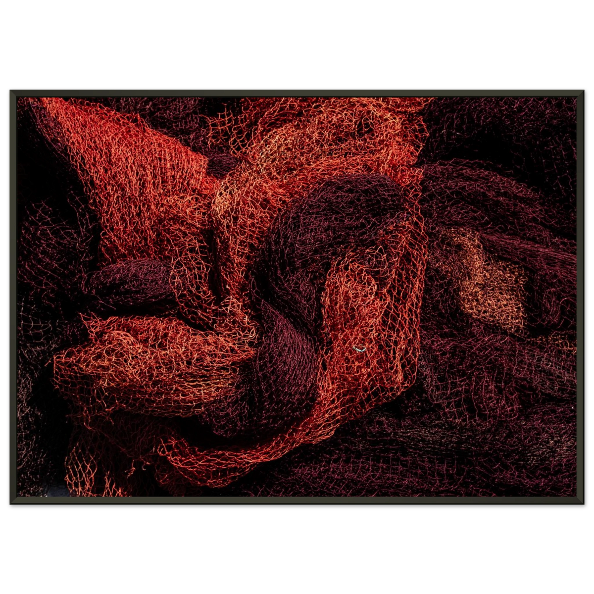Intricate texture of traditional fishing nets piled at the harbor in Olhão, Algarve, Portugal - Fine art photography print by Paulo Côrte-Real
